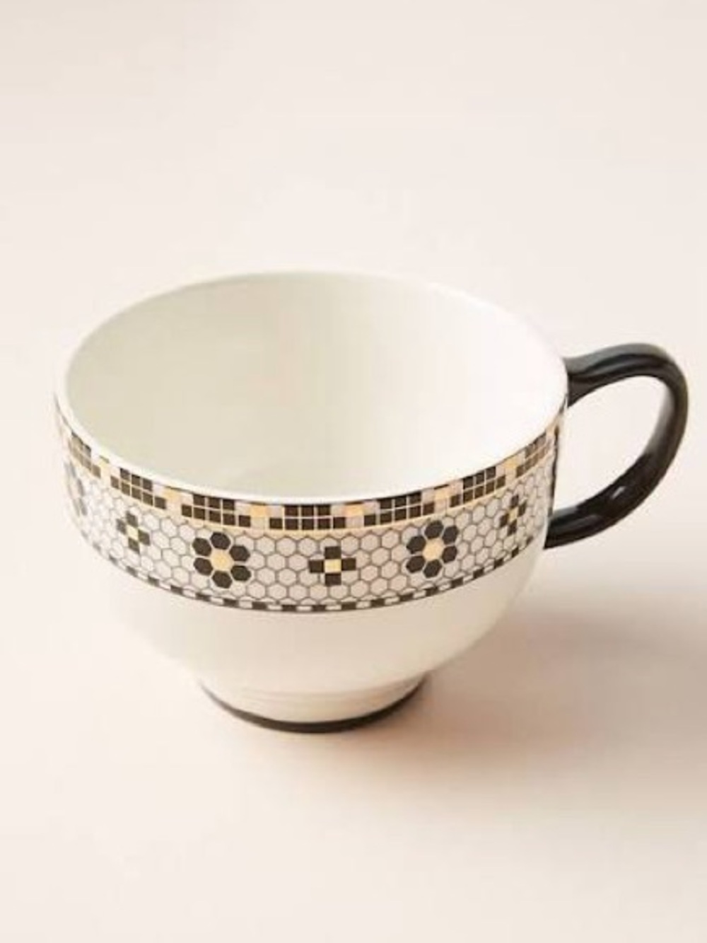 Anthropologie Bistro Tile Stoneware 24k Gold Accent Teacups, single cup